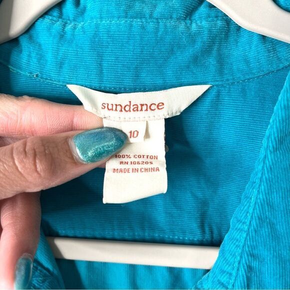 Sundance Shirt Women’s 10 Blue Light Corduroy Long Sleeve Pocket Button Down - Picture 2 of 3